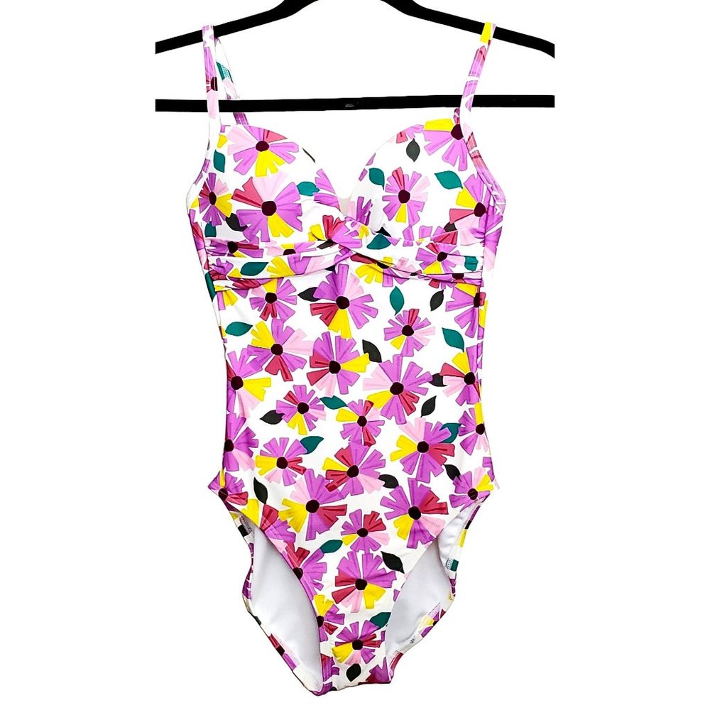 Kate Spade New York NWT Wallflower Draped One Piece Swimsuit Floral Sz Small